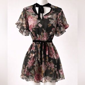 Zara Black and Pink Floral Mini Dress